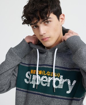 Superdry Core Logo Stripe Férfi Kapucnis Pulóver Szürke | ZIJNY9385